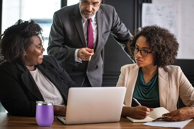 MEWAY 12oz/4 Pack Wine Tumbler Glasses with Lid - Stemless Double Wall Vacuum Stainless Steel Travel Tumbler - Keeping Cold & Hot for Wine,Coffee,Cocktails,Drinks-Family and Gifts (Purple,Set of 4)