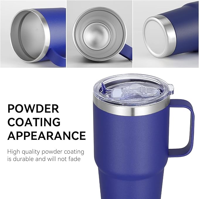 VEGOND 20 oz Tumbler with Handle Lid and Straw, Stainless Steel Insulated Travel Coffee Mug Spill Proof Double Wall Metal Tumbler Cup Keeps Drink Hot and Cold, Royal Blue 1 Pack