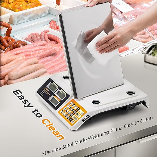 Bonvoisin Price Computing Scale 88lb/ 40kg, Commercial Food Weighing Scale 2g Division, Rechargeable Produce Deli Scale with Stainless Steel Plate for Farmer's Markets, Retail Outlets, Butcher Shops
