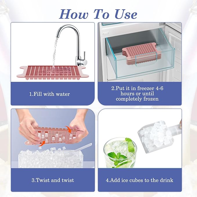Mini Ice Cube Tray for Freezer: GGUW Nugget Ice Cube Tray with Bin - Crushed Ice Tray Making 4×108 PCS Icecube - Easy Release Iced Maker Trays