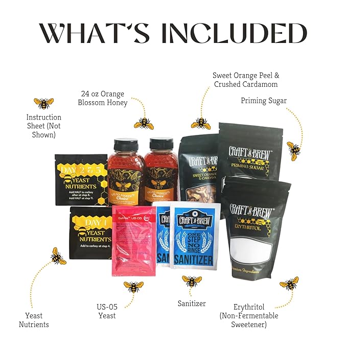 Craft A Brew - Mead Maker’s Choice - Orange Dream Mead Recipe Kit - Ingredients & Instructions for Mead Fermentation & Backsweetening – With Orange Blossom Honey - Makes 1 Gallon Sparkling Mead