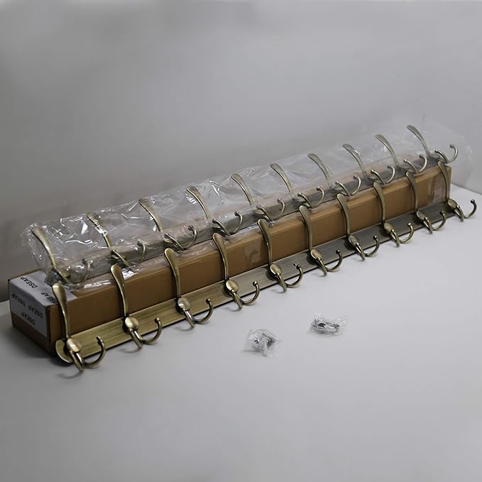 Dseap Coat Rack Wall Mount - 38” Long 10-Tri-Hooks Heavy Duty Coat Hanger Rail Wall Hooks for Hanging Coats Hats Clothing Clothes Purse Mudroom Entryway, Bronze, Pack of 2