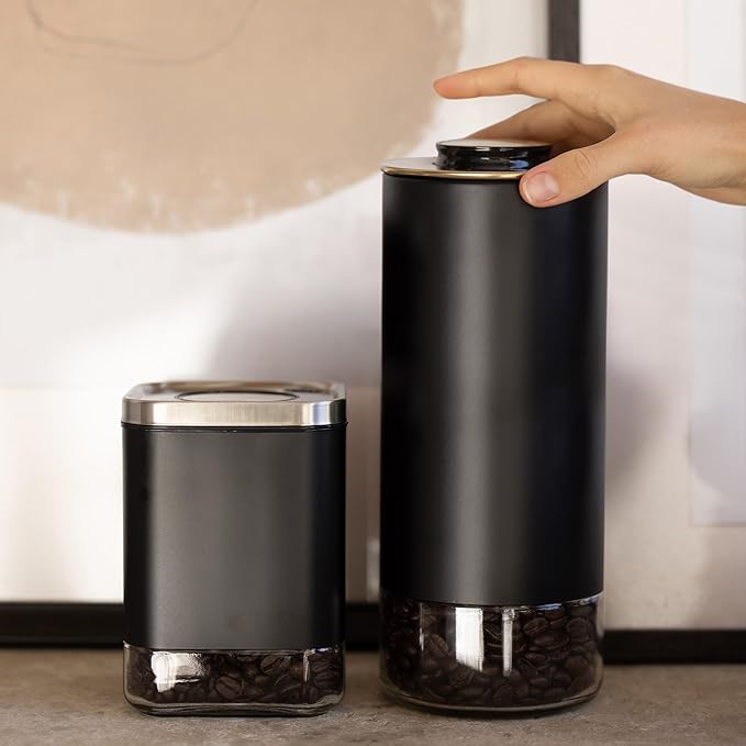 Kaffe Glass Coffee Canister (16oz) w/Airtight Lid - Click to Release Seal - BPA Free Glass & Stainless Steel - Elegant Kitchen Storage Container for Coffee, Nuts, Rice, Flour, Sugar, Tea, Cereal