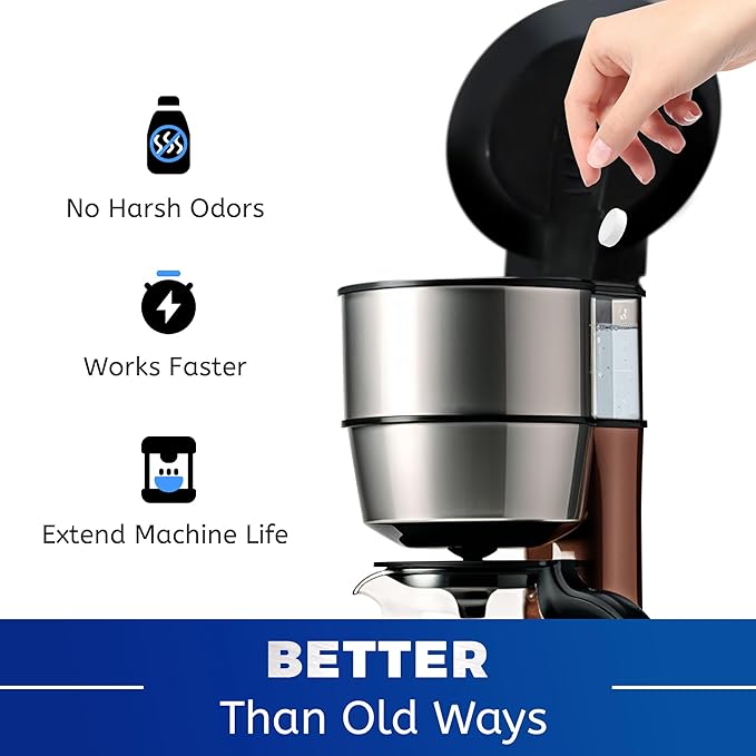 Coffee Maker Cleaner and Descaling Tablet - 24 Pack, Removes Limescale, Deep Cleans, Enhances Coffee Taste, Extends Machine Lifespan, Compatible with All Brands and Types of Coffee Makers