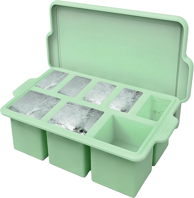 Silicone Ice Cube Tray with Lid 8-Cavity Reinforced Steel Frame Ice Cube Trays Easy Release BPA-Free Makes 3 Large Square & 5 Small Rectangular Ice Trays for Cocktails Whiskey Coffee,Pink