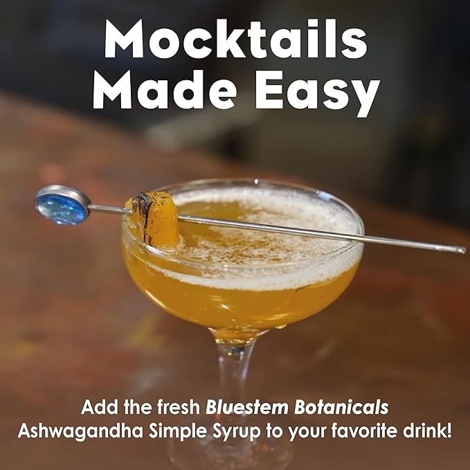 Bluestem Botanicals Organic Ashwagandha Simple Syrup, 8 oz, Cocktail and Mocktail Mixer for Drinks, Non-Alcoholic