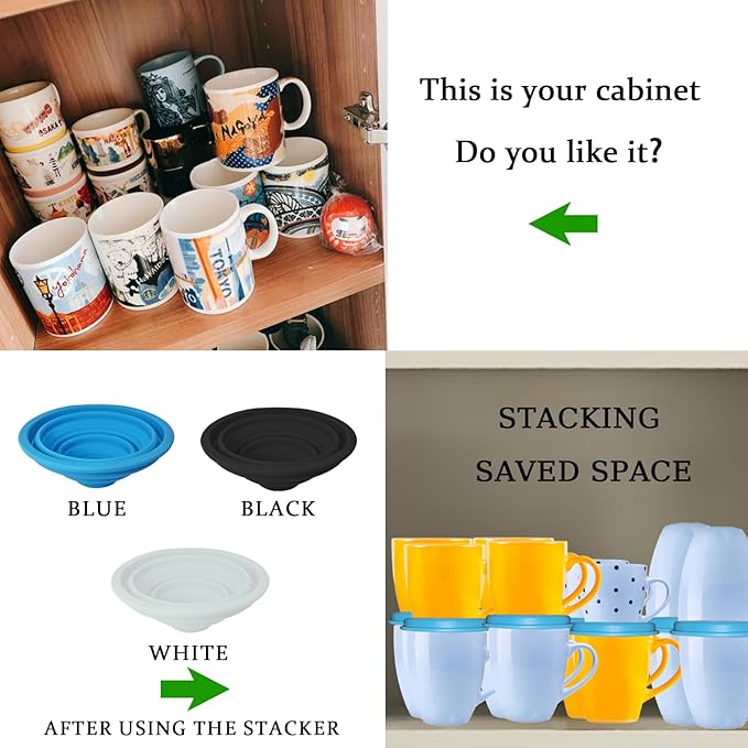 Coffee Mug Organizers and Storage (6Pack), Adjustable Mug Organizer for Kitchen Cabinet Shelf, Cup Stacker Holder for Tea Cup, Coffee mug, Glassware, Save Space for Cupboard