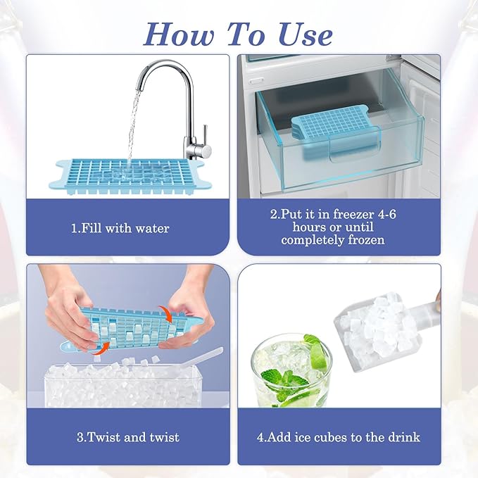Mini Ice Cube Tray for Freezer: GGUW Nugget Ice Cube Tray with Bin - Crushed Ice Tray Making 4×108 PCS Icecube - Easy Release Iced Maker Trays