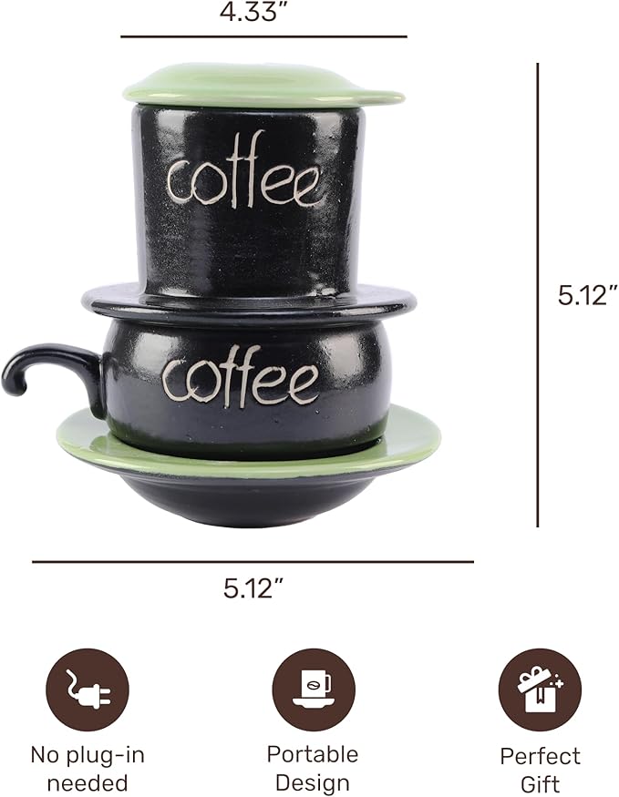 Birdee Ceramic Phin Filter - Green Small Dripping Ceramic Coffee Phin Filter for Ground Coffee - Portable Camping Coffee Maker - Easy to Use Coffee Drip Filter - Gift for coffee lovers
