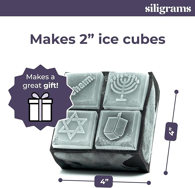SILIGRAMS - Hannukah Ice Cube Mold Tray - Bartender 2" Cocktail Ice Tray Molds for Whiskey - Custom Personalized Ice Cube Mold - Monogram Designer Ice Tray - Reusable Silicone Ice Trays