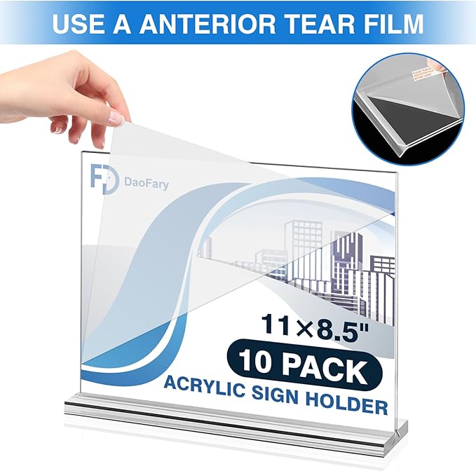 10 Pack Acrylic Sign Holder 11 x 8.5 Horizontal, Double-Sided Stand up Table Top Sign Holders, Clear Acrylic Picture Frame Menu Flyer Paper Holder Display Stand for Office Business Store Wedding Party