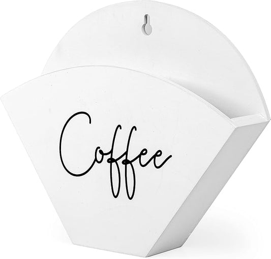 Ilyapa Wooden Cone Coffee Filter Holder, White Wall-Mounted Containers, Magnetic Farmhouse Style Coffee Filter Storage Organizer for Kitchen, Fridge, Bar