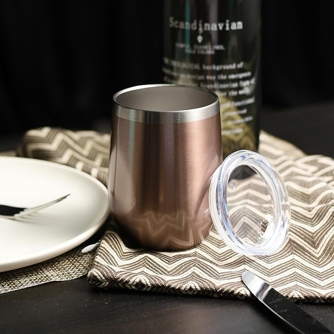 DOMICARE Stainless Steel Wine Tumbler Bulk with Lid, Personalized Rose Gold Insulated Tumblers Set, 12oz Travel Coffee Cups Pack of 12