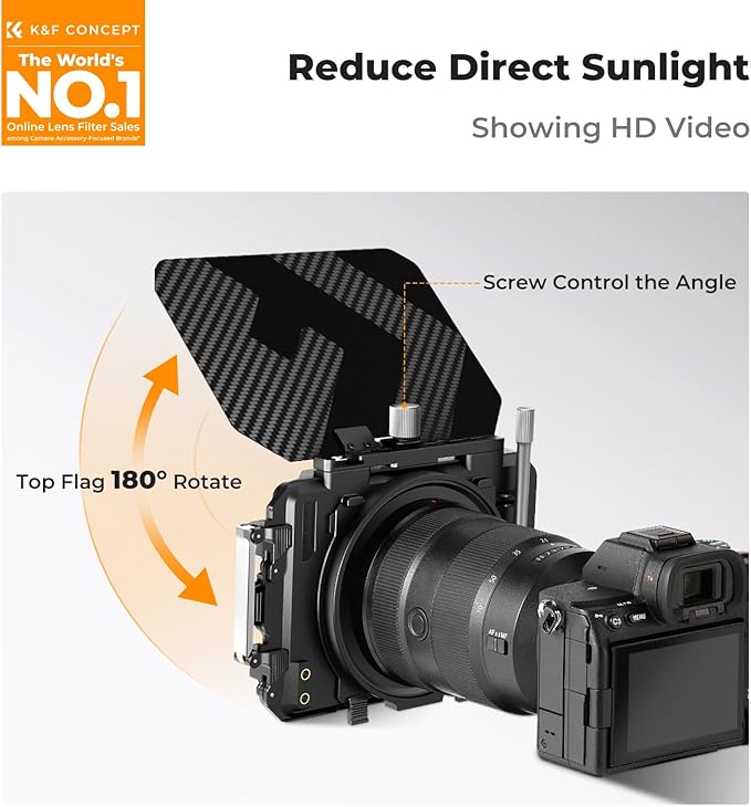 K&F CONCEPT Mini Matte Box +ND8, DSLR Camera Matte Box with Carbon Fiber Top Flag for 67mm/72mm/77mm/82mm/95mm Lenses, with Filter Trays for 4x5.65 & Circular Filter