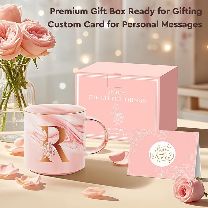 Personalized Gifts for Women Coffee Mug, Initial Customized Gift Monogrammed A-Z Coffee Mug 12 OZ, Christmas Anniversary Birthday Gifts for Women Mom Grandma Friend Sister Wife(R)