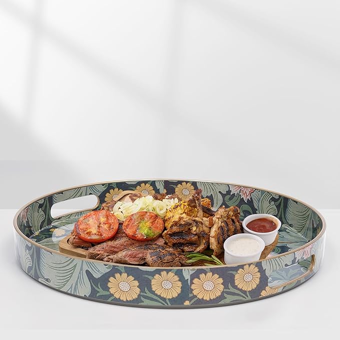 Round Coffee Table Trays, Serving Tray with Handles for Ottoman Coffee Table, Large Tray for Living Room Modern