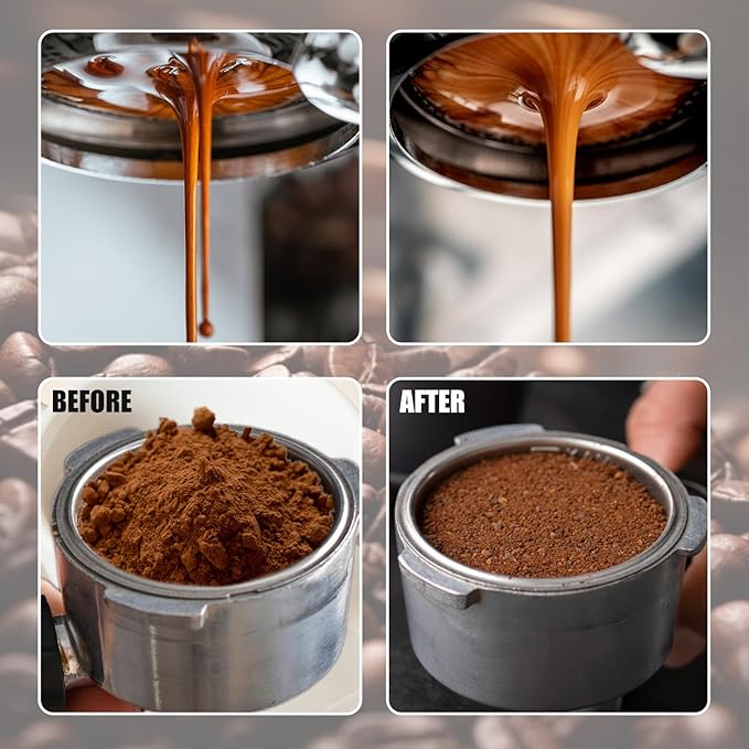 Espresso Coffee Stirrer 6 Needles, Espresso Distribution Tool with Natural Wood Handle and Base, Stainless Steel Latte Art Pen Barista Tools Espresso Accessories Kit for Home Cafe