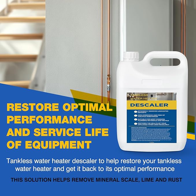 Tankless Water Heater Descaler - Premium Descaler for Tankless Water Heater Systems, Restores Heating Efficiency, Quickly Dissolves Scale - 1 gallon