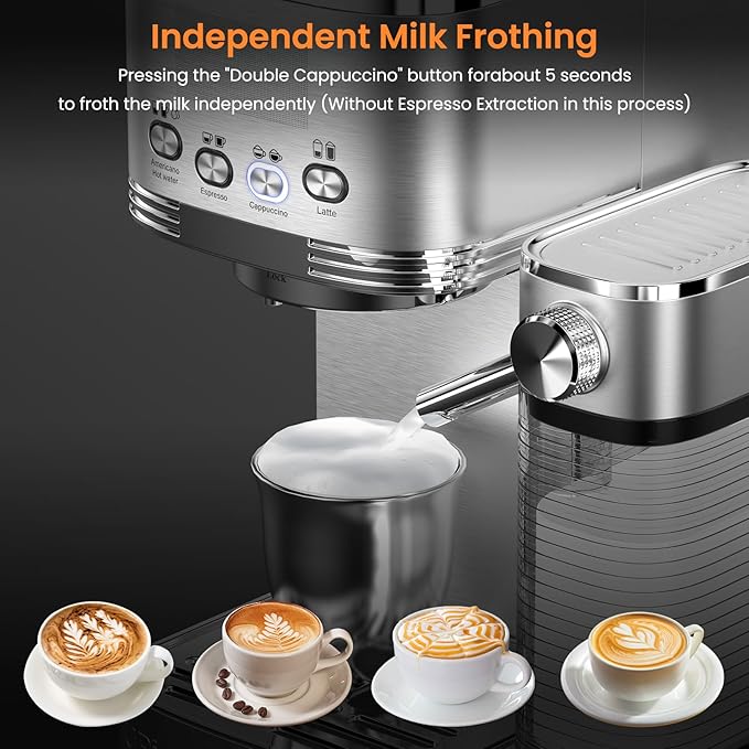 Espresso Machine 20 Bar Temperature Control LED Display Expresso Machine for Home with Automatic Milk Frother for Cappuccino Latte