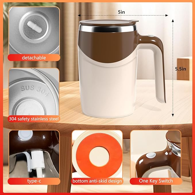 Automatic Self-Stirring Coffee Mug, Automatic Mixing Coffee, Milk, Protein Powder, Chocolate, Cocoa, Stainless Steel Material Suitable for Home, Office, and Travel, Exquisite Gifts (coffee)