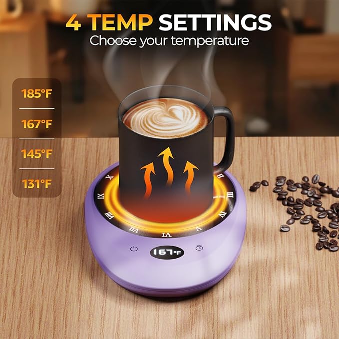 MEION Coffee Mug Warmer for Desk, Coffee Cup Warmer, 4 Temp Settings & 1-12H Timer, Coffee Warmer with Auto Shut Off Smart Gravity Sensor, Beverage & Candle Warmer Coffee Gifts Accessories (Lavender)