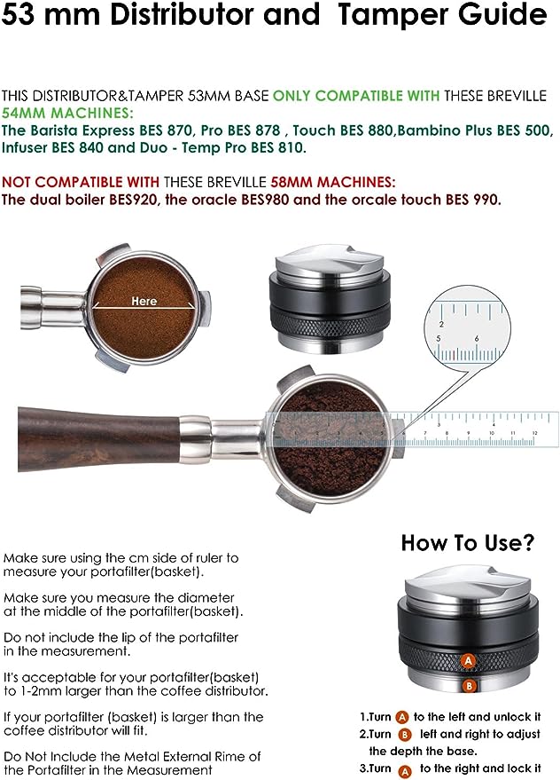MATOW 53mm Coffee Distributor and Tamper, Dual Head Coffee Leveler Compatible with Breville 54mm Portafilter, Adjustable Depth- Professional Espresso Hand Tampers