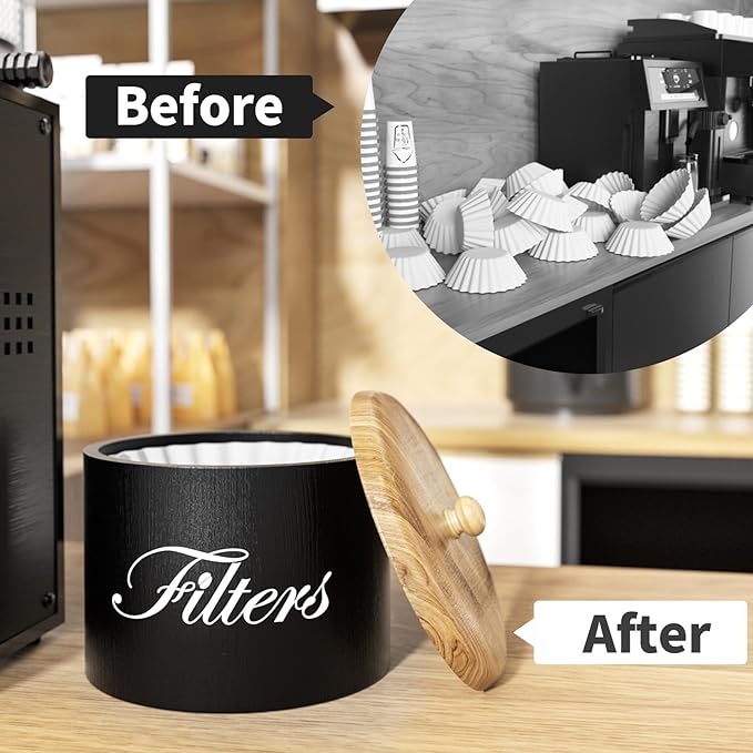 Wooden Coffee Filter Holder, Basket Storage Container for Counter, Black Small Bar Accessories for Coffee Bar Station(Black Wooden)