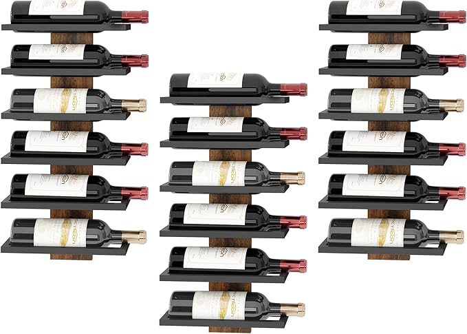 Hoctieon 3-Set 6 Tier Wall Mount Wine Rack, Wall Mounted Wine Bottle Racks for Display and Storage, Hanging Bottle Holder, for Living Room, Dining Room, Bar, Wine Cellar, Rustic Brown