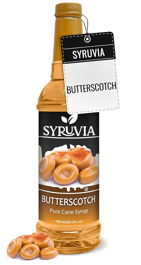 Syruvia Coffee Syrup, Butterscotch Flavored Syrup for Drinks, Lattes, and Desserts – 25.4 fl oz,