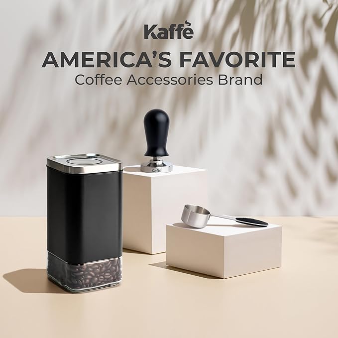 Kaffe Glass Coffee Canister (12oz) w/Airtight Lid - Click to Release Seal - BPA Free Glass & Stainless Steel - Elegant Kitchen Storage Container for Coffee, Nuts, Rice, Flour, Sugar, Tea, Cereal