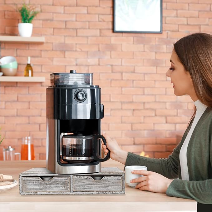 HTB K Cup Holder Compatible with K Cups, Coffee Pod Holder Holds Up 30 Cups, K Cup Organizer Storage Drawer Wood K Cup Drawer Vintage White