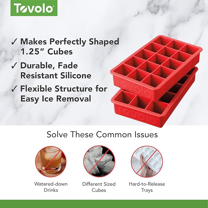 Tovolo Perfect Cube Ice Tray Set of 2 (Candy Apple) - Reusable Silicone Molds for Whiskey, Cocktails, Coffee, Bartender Accessories, & Smoothies / BPA-Free & Dishwasher-Safe