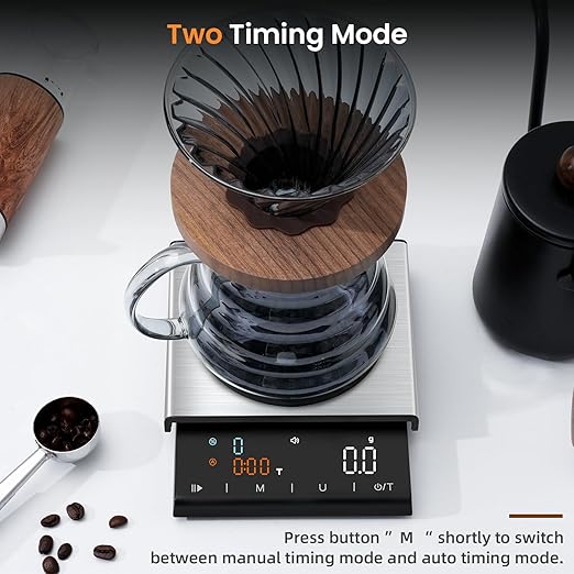 Coffee Scale with Timer, 0.1g High Precision Espresso Scale, Pour Over Coffee Weight Scale Rechargeable Coffee Scale for Espresso with Color LED Display, Touch Sensor, Silicone Cover