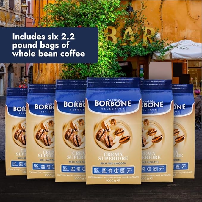 Caffè Borbone Whole Bean Coffee, Crema Superiore, Arabica and Robusta Blend - Roasted and Freshly Packaged in Italy - 2.2 Pound Bag (Pack of 6)