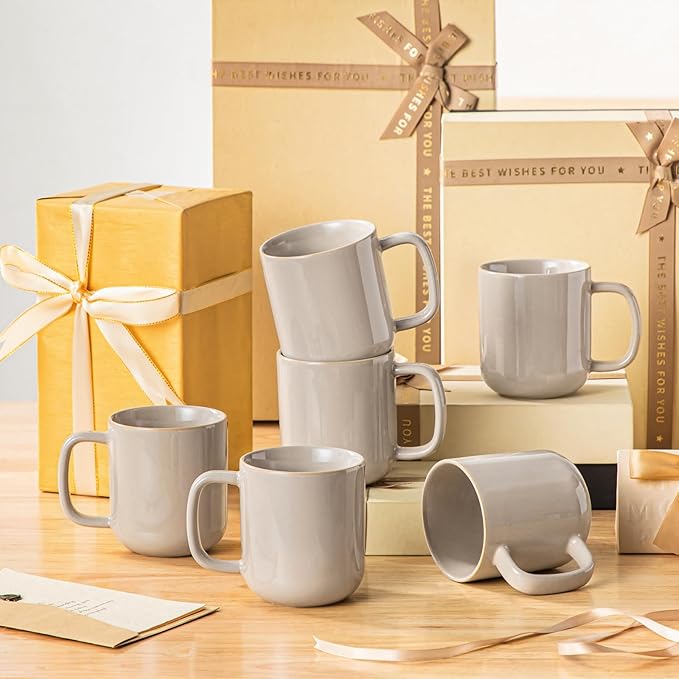 vancasso Coffee Mugs Set of 6, 12 Oz Ceramic Coffee Cups with Handle, Ceramic Unique Glaze Coffee Cup for Cappuccino, Latte, Tea, Cocoa, Dishwasher & Microwave Safe Gift Sets, Gray, Series PLAYA