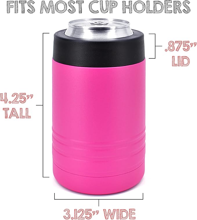 Clear Water Home Goods - 12 oz Stainless Steel Double Wall Vacuum Insulated Can or Bottle Beverage Cooler - Powder Coated Pink - 6 Pack