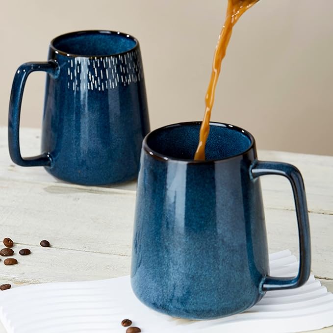 24 oz Large Ceramic Coffee mugs, Extra Large Tea and Coffee Cups, Large Handle Design, Big Coffee Mug for Office and Home, Microwave and Diahwasher Safe. (24 oz star blue)