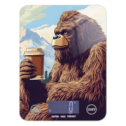 Coffee Sasquatch Funny Digital Food Scale – Fashion Design, 11lb/0.01oz, Tempered Glass, Kitchen Scales with LCD Display for Baking & Cooking, Batteries Not Included
