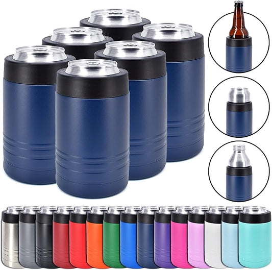 Clear Water Home Goods - 12 oz Stainless Steel Double Wall Vacuum Insulated Can or Bottle Beverage Cooler - Powder Coated Navy Blue - 6 Pack