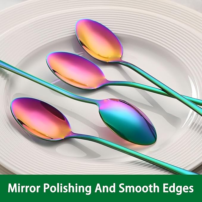7.5 Inches Rainbow Stainless Steel Ice Tea Spoon,Set Of 8 Long Handle Coffee Stirring Spoons,Multicolored Sundae Spoons,Colorful Cocktail Mixing Spoon