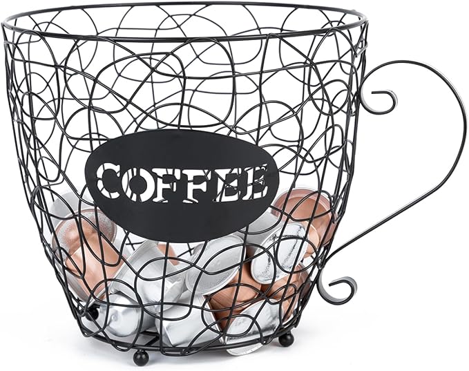 Coffee Pod Holder, Super Large Capacity Capsule Basket for KCup, XL Metal K Cup Storage,Coffee Bar Organizer for Kitchen Dinning Room Office Home Cafe Hotel (Black)