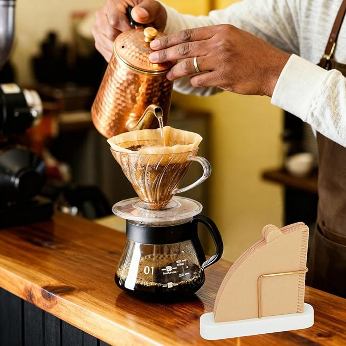 Cone Coffee Filter Holder for Counter, Coffee Filter Storage Container for Cone Paper Filters Size #01 ＆ #02, Marble Base with Non-Slip Pad (White)