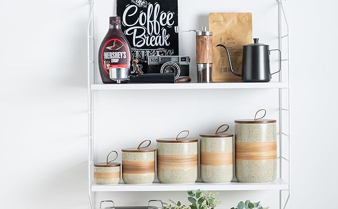 Small Ceramic Jar with Lid, Coffee Canister Coffee Container Kitchen Food Storage Jars for Spice Sugar Tea Bag, Stackable Decorative Jars for Countertop, 5 fl.oz