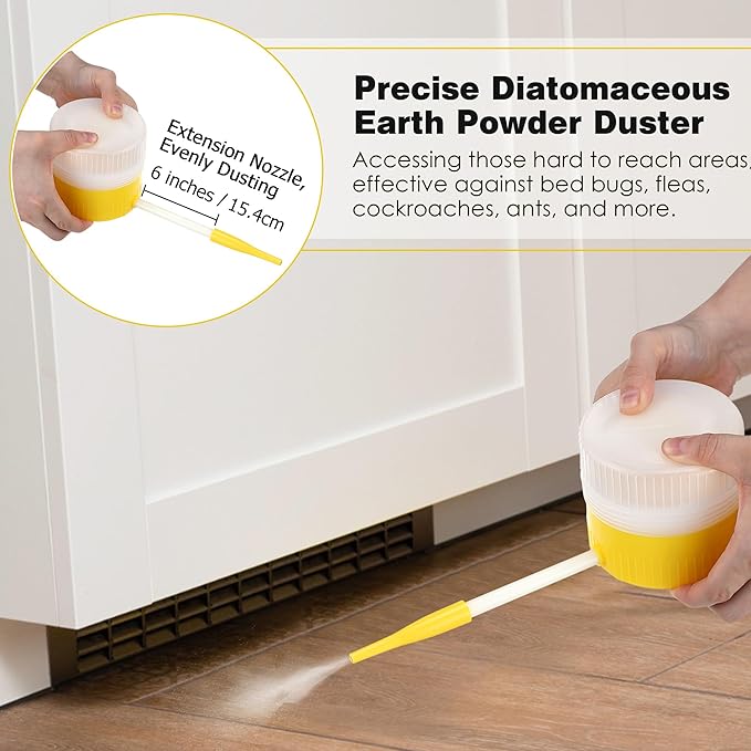 Qualirey 1 Pack Diatomaceous Earth Powder Duster with 6 Inch Extension Nozzle, Diatomaceous Earth Powder Duster for Pest Control, Powder Sprayer for Indoor and Outdoor Use