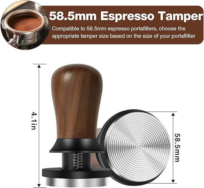 PUSEE 58.5mm Espresso Coffee Tamper - Premium Barista Coffee Tamper, Constant 30lb Calibrated Double Spring Stainless Steel Ground Espresso Tamper,Fits for All 58mm Portafilters,Espresso Accessories