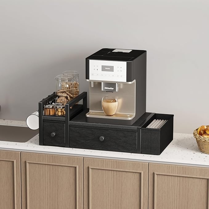 Homeiju Coffee Pod Drawers - K Cup Organizer, Nespresso Pods Holder with Mug Rack, Coffee Holder for Countertop, 52 Capacity Pods, Suitable for Kitchens, Offices and Coffee Bars(Black)