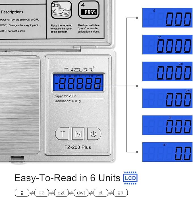 Fuzion Digital Pocket Scale .01 Gram Accuracy, 200g Digital Gram Scales for Medication and Personal Health Care, Baby Food, Jewelry, Herb, Spice, Coin - Weight Gram and Oz