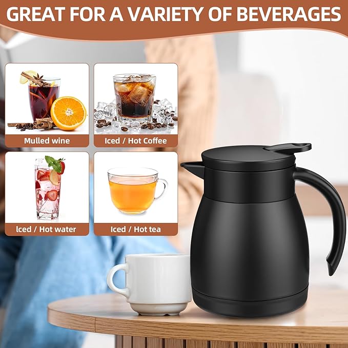 Norme 2 Pcs Thermal Coffee Carafe Insulated Stainless Steel Coffee Carafe for Hot Liquid Vacuum Thermal Pot Creamer Pitcher Dispenser with Brushes Keeping Hot Water Milk (Black,17 oz)