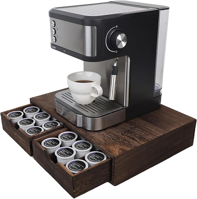HTB K Cup Holder Compatible with K Cups,Coffee Pod Holder Holds Up 30 Cups,K Cup Organizer Storage Drawer (Wood-b)