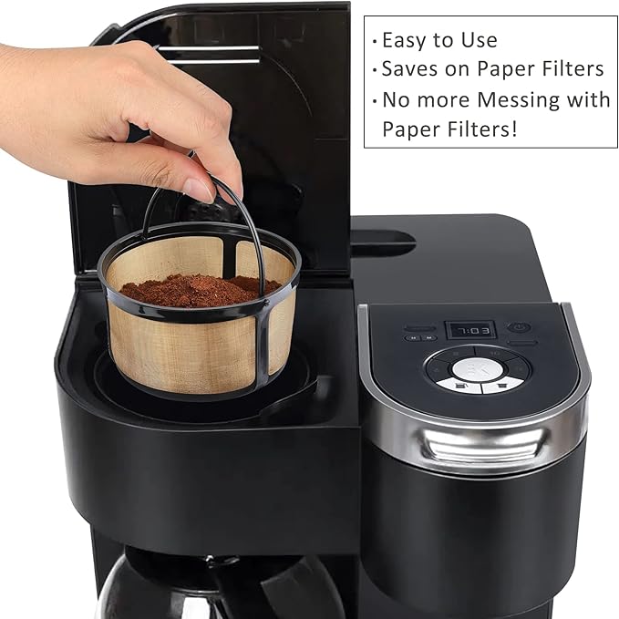 Reusable 8-12 Cup Basket Gold Mesh Coffee Filter for Keurig K-Duo Essentials and K Duo Brewers Machine, Replaces your Paper Coffee Filters, BPA Free (1 Pack)